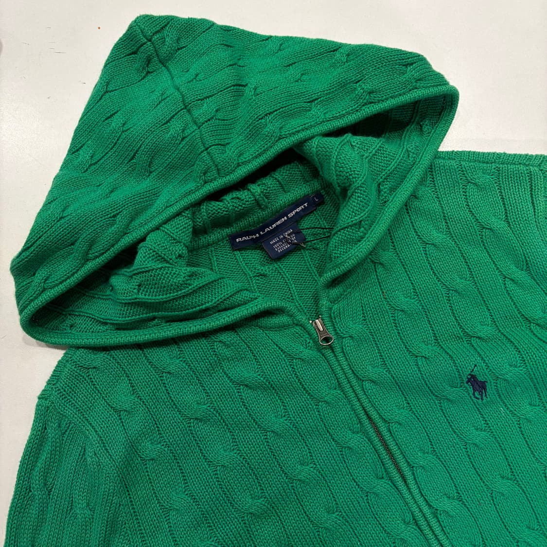 [L] 폴로 랄프로렌 케이블 니트 후드 집업 그린 B502 상품이미지3