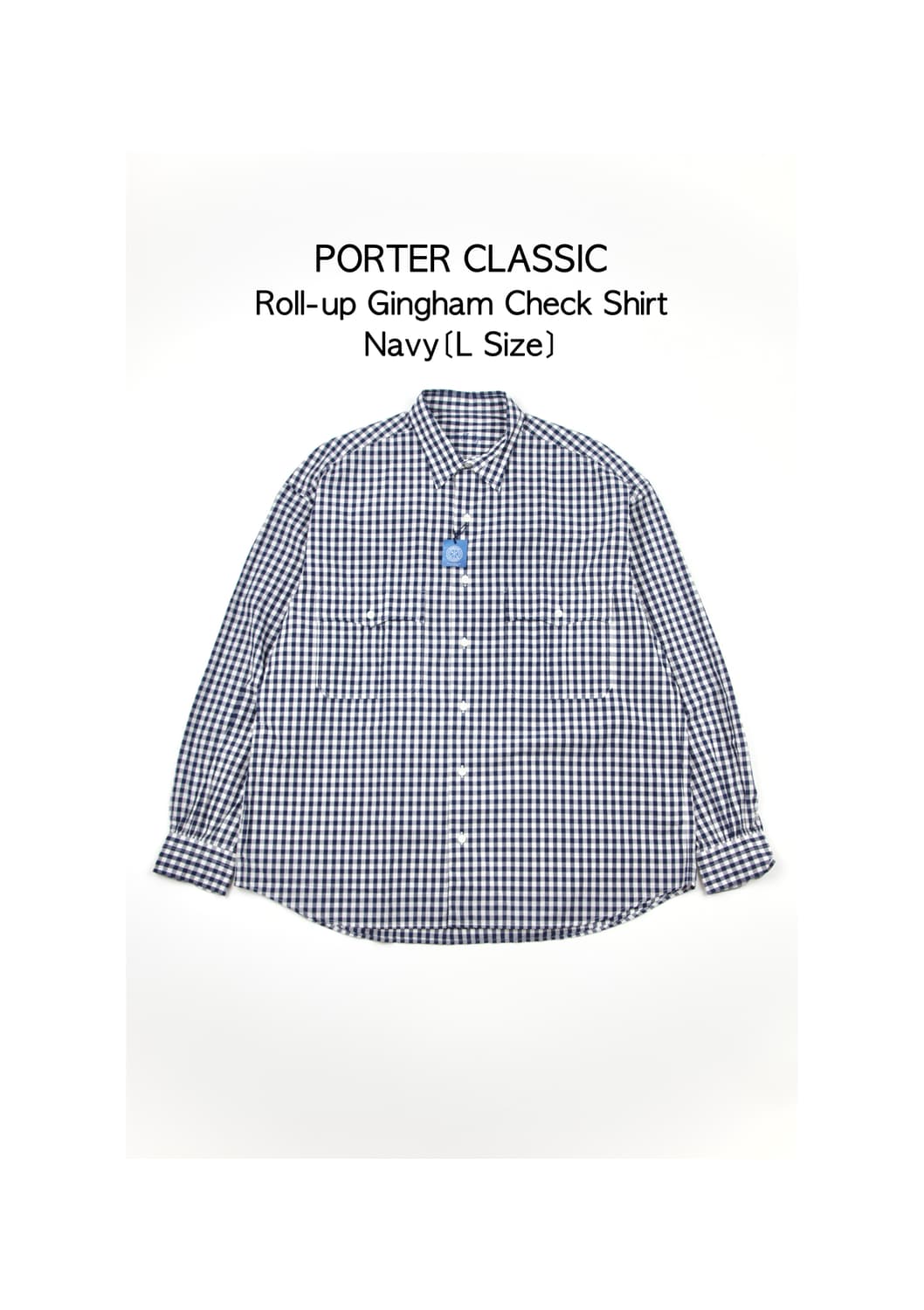 (새상품)Porter classic 롤업 깅엄 체크셔츠 네이비 상품이미지1