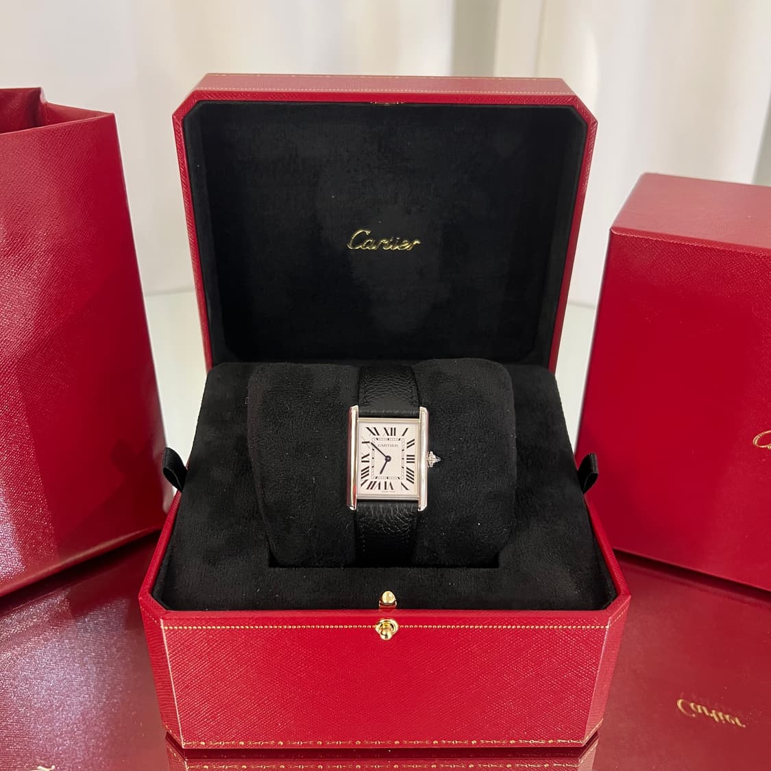 [새상품급/풀구성] 까르띠에 탱크 머스트 라지 쿼츠 스틸 카프스킨 상품이미지1
