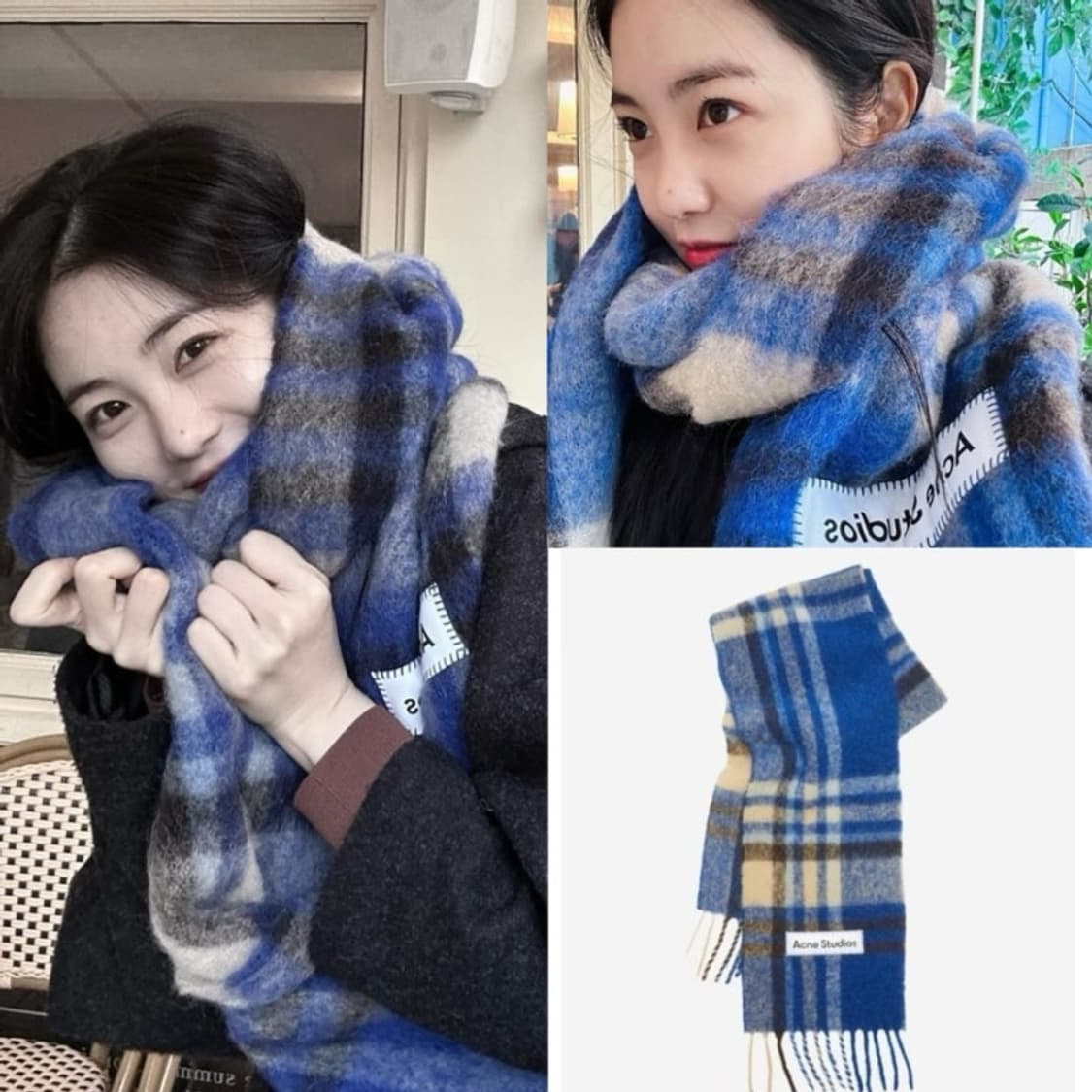 아크네스튜디오 목도리 모헤어 타탄 머플러 일렉트릭 블루 베이지 상품이미지2