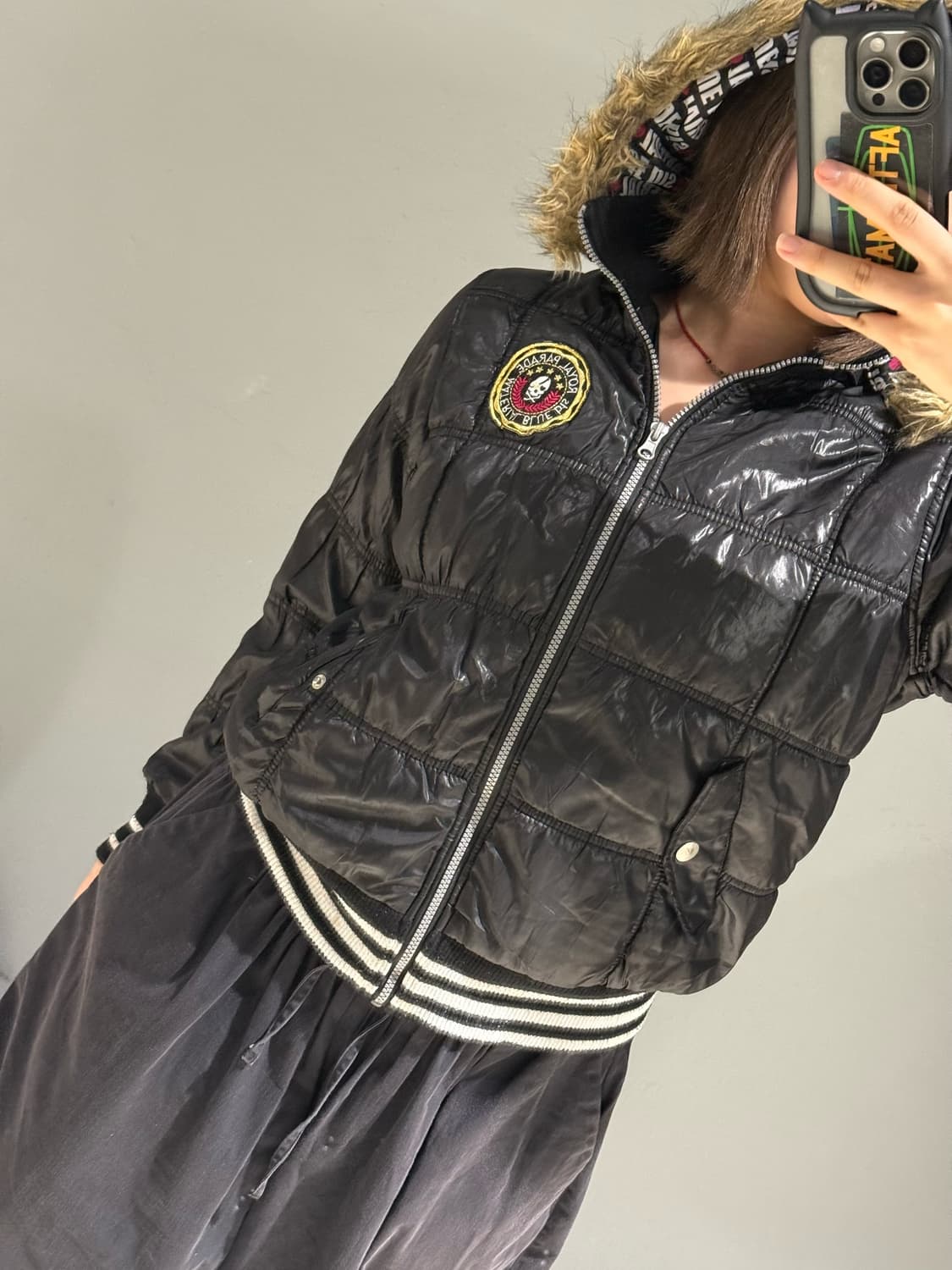 patch point fur hood glossy padding 상품이미지3