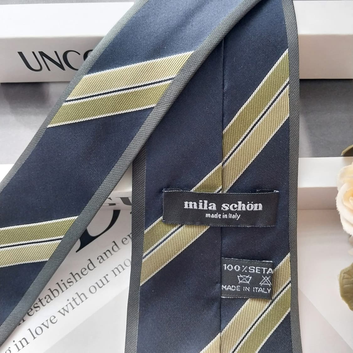 밀라숀 실크 네이비 스트라이프 넥타이 8.7cm S~A+등급 K2519 상품이미지6