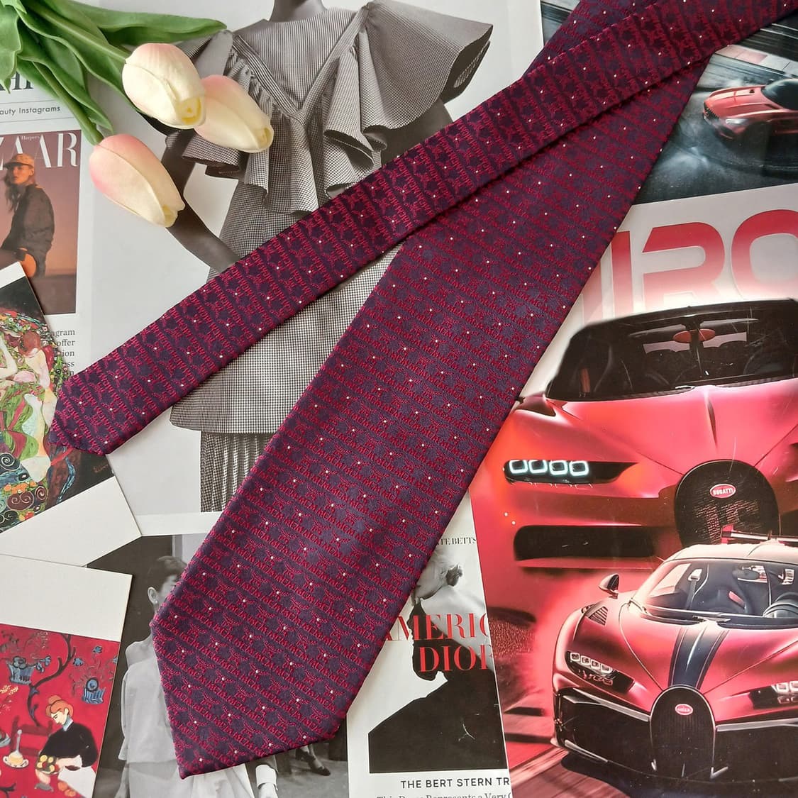 MCM 실크 버건디 올오버 로고 넥타이 9.3cm A+등급 A19405
 상품이미지3