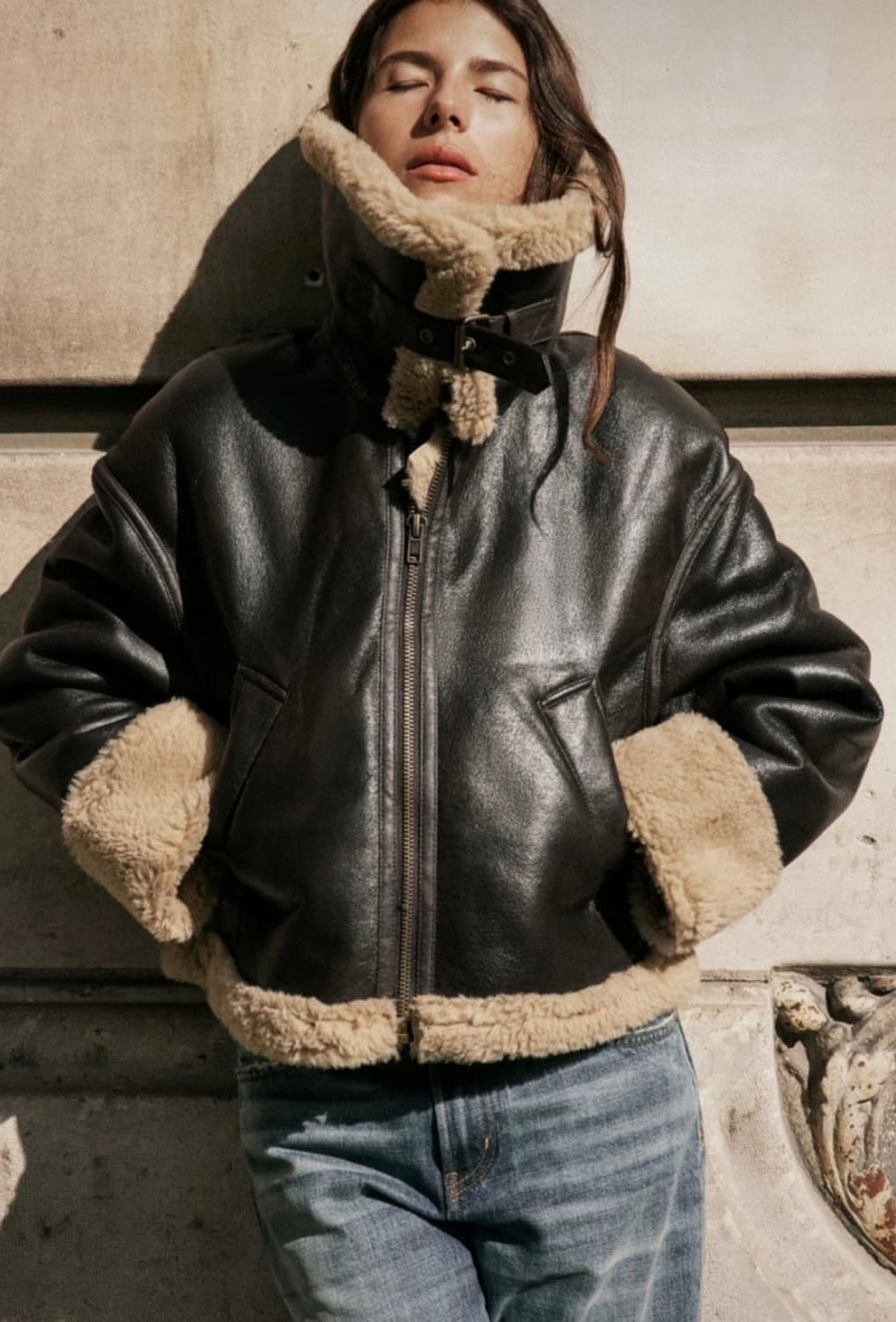 자라 더블페이스드 바이커 점퍼 ZW collection 자라무스탕 상품이미지2