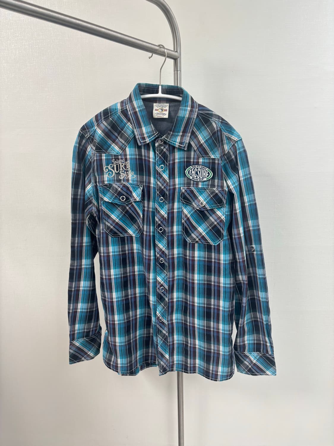  t&c surf 와펜 포인트 블루 체크 셔츠 상품이미지1