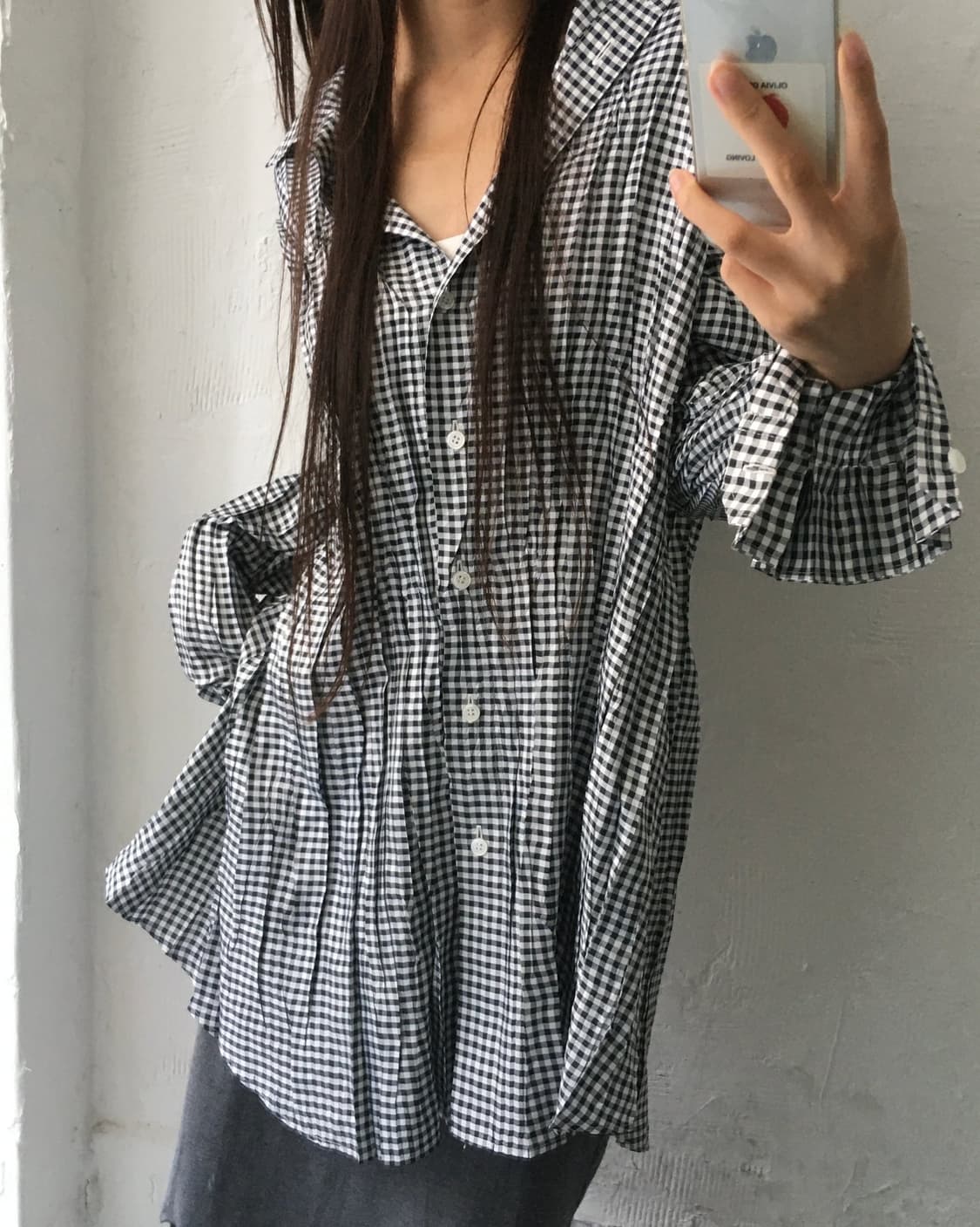PLEATS PLEASE 플리츠플리즈 체크 링클 셔츠 원피스 상품이미지1