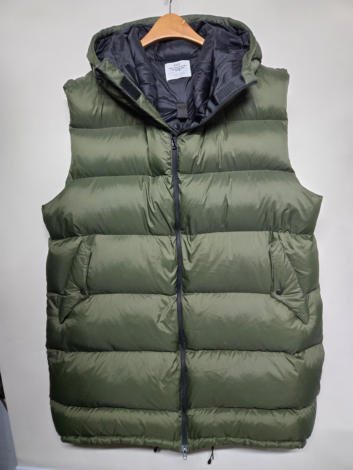 RED 후드 롱패딩 베스트 올리브 F 빅사이즈~120 상품이미지3