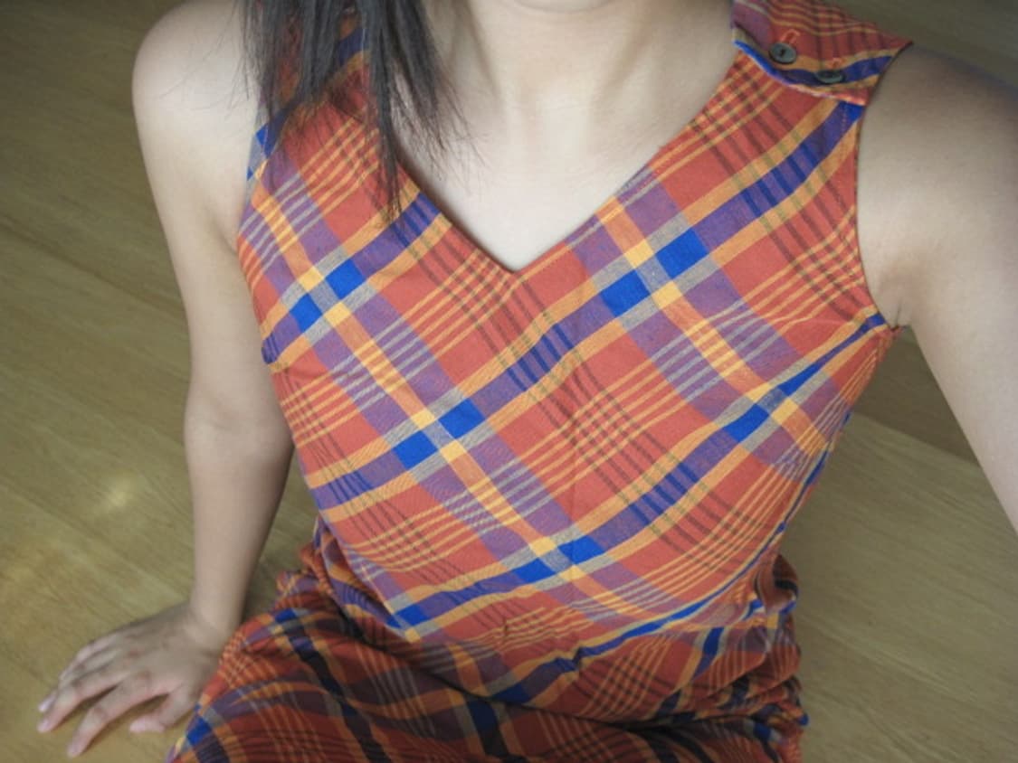 오렌지 체크무늬 롱원피스 상품이미지3