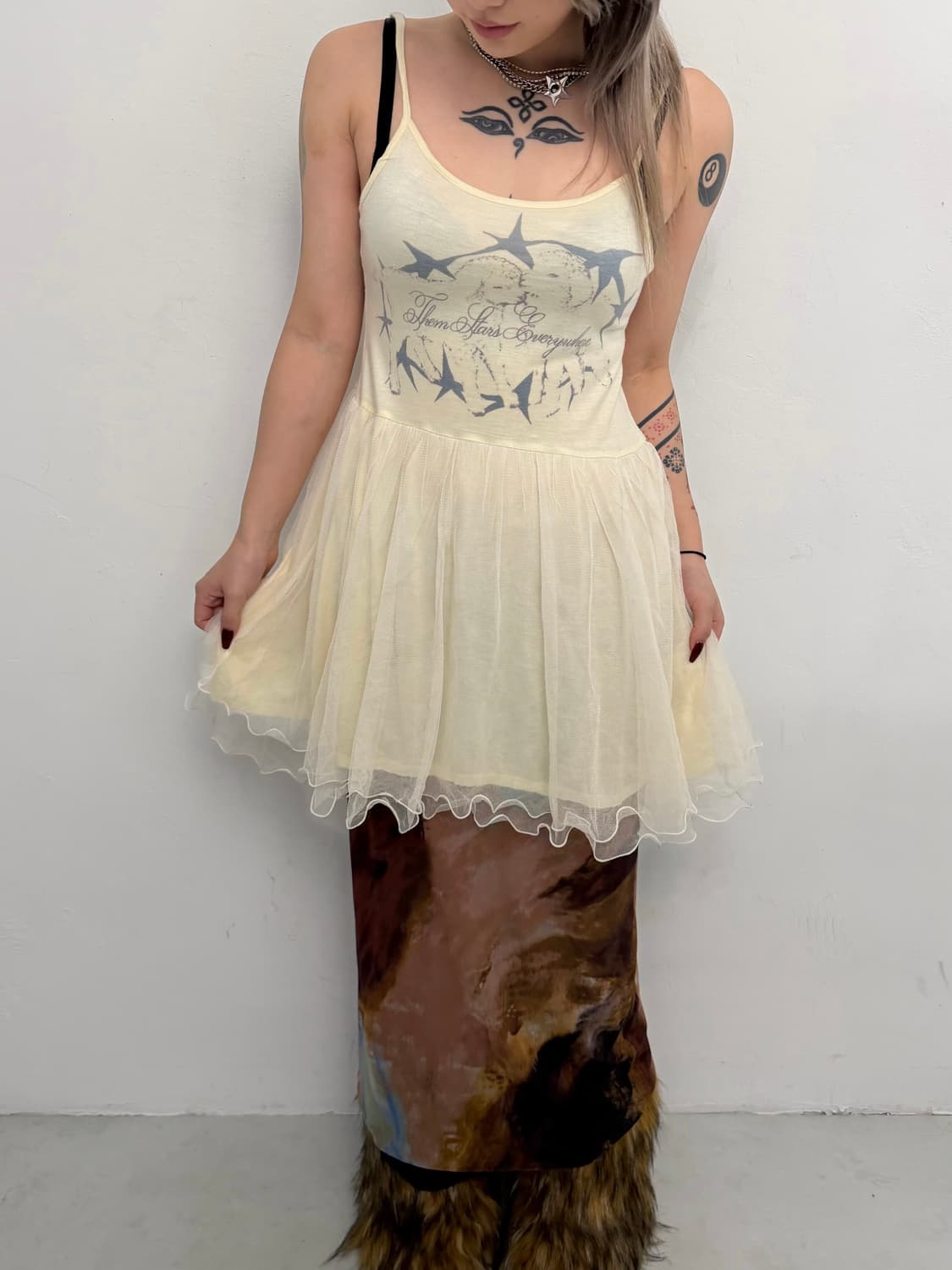 y2k 프린팅 아이보리 레이스 드레스 상품이미지3