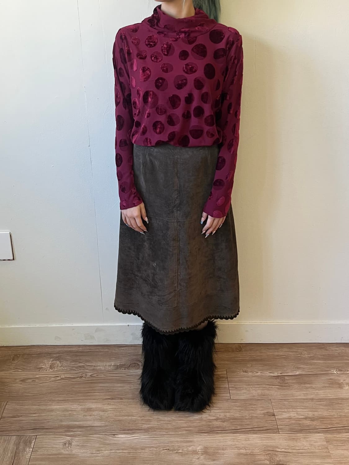 japan vtg 도트 로즈벨벳 터틀넥 상품이미지7