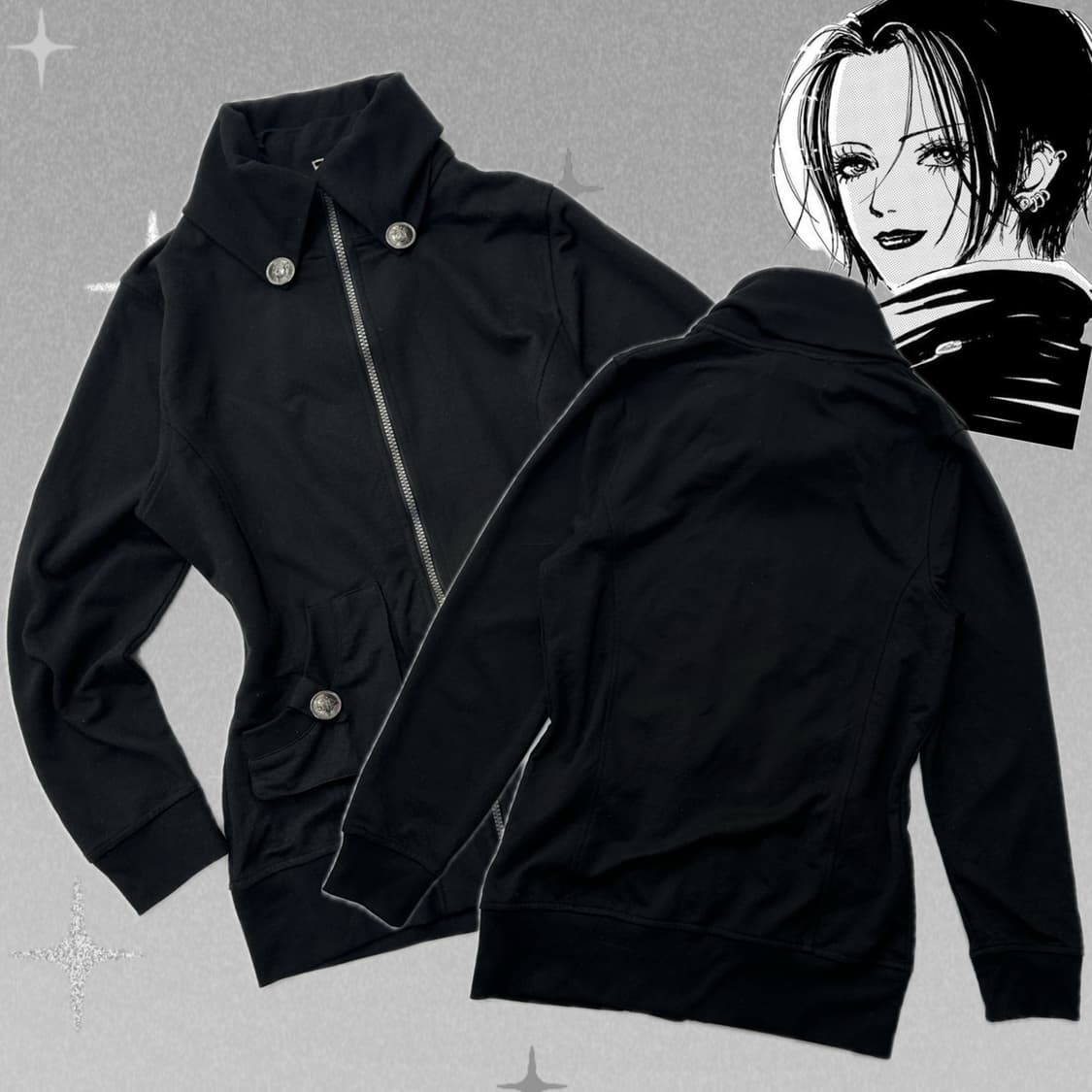 🖤나나깔Agate Jean 쇠맛 버튼 미디 후디집업🖤블랙 고스 빈티지 상품이미지1