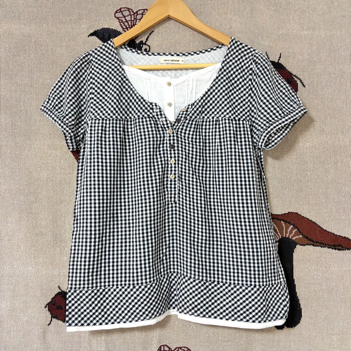 Navy natural 모리 체크 블라우스 상품이미지1