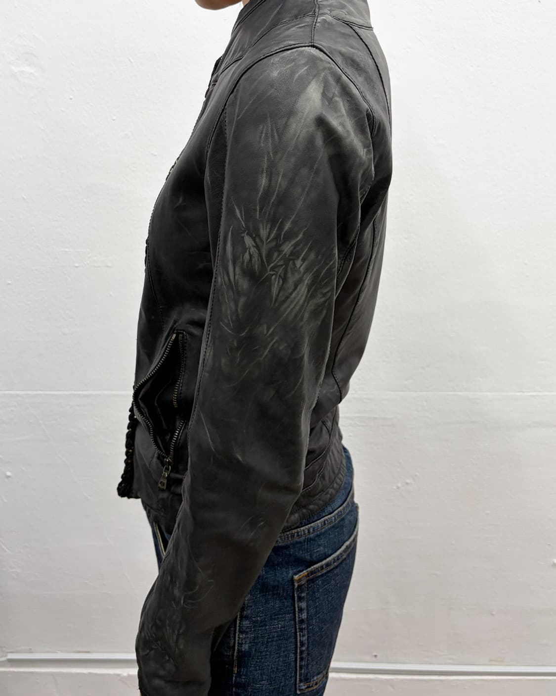 드롬 체인 트리밍 레더 자켓 상품이미지6