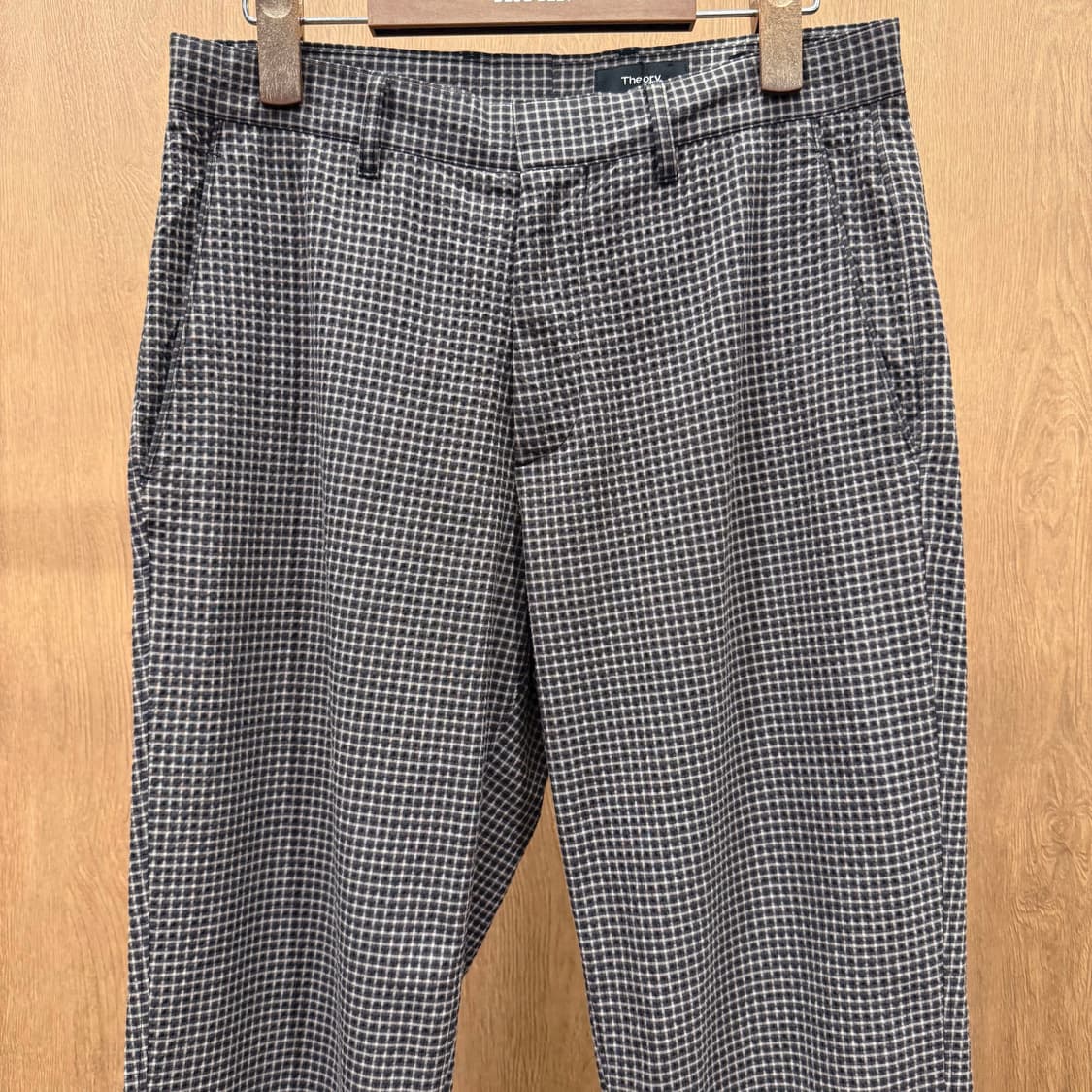 띠어리 체크 슬랙스 팬츠 하운드투스 패턴 디테일 슬림핏 브라운 상품이미지4