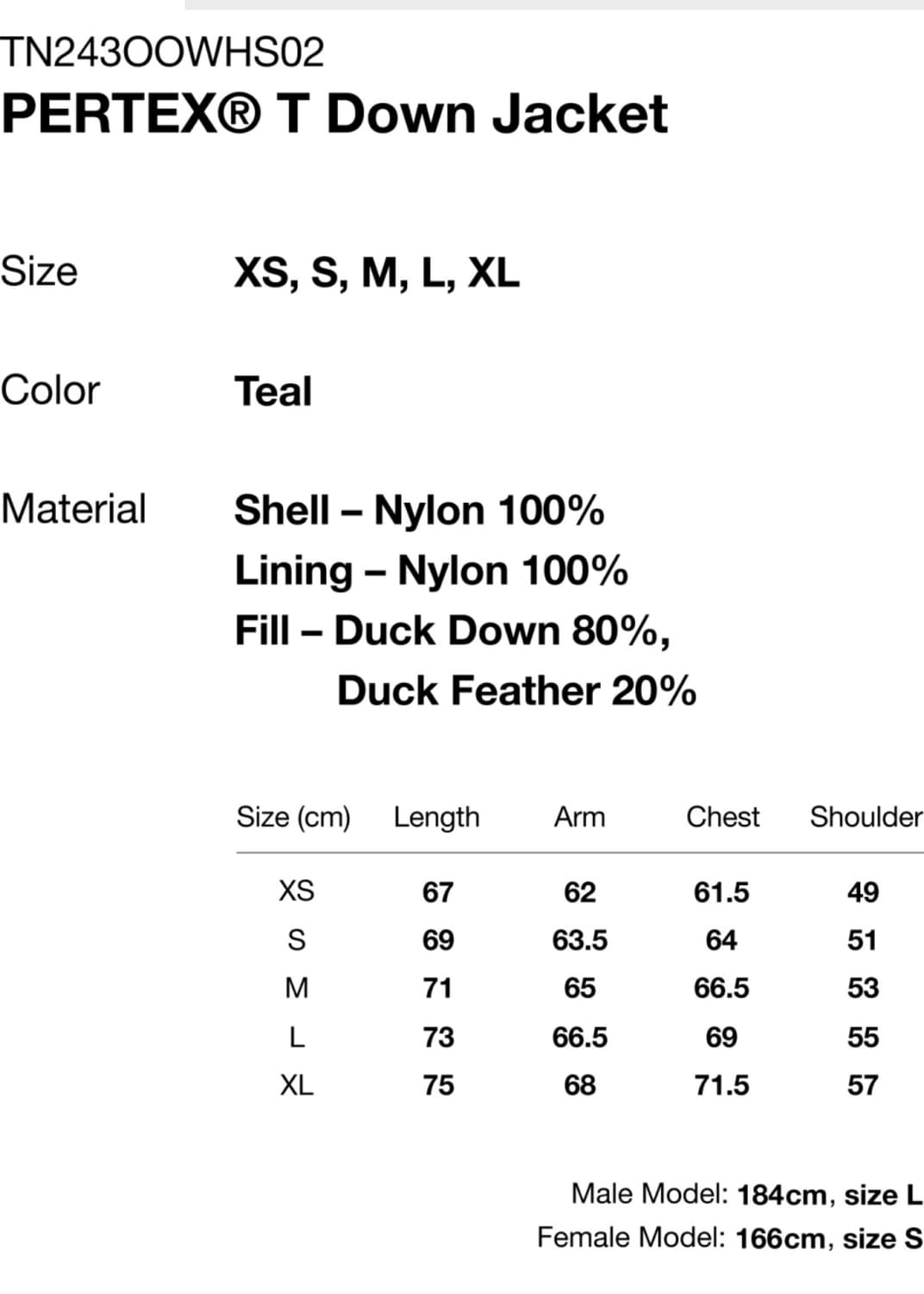 디스이즈네버댓 PERTEX® T 다운 자켓 XS 상품이미지6