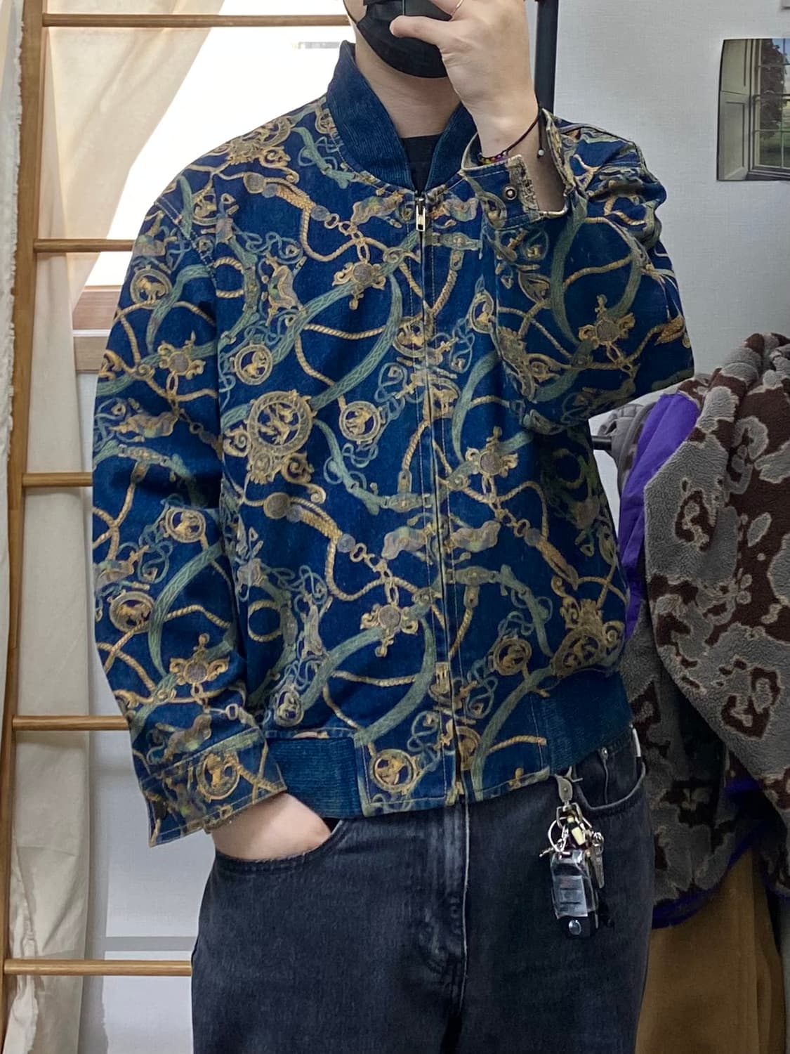 [M] 8-90s Vintage 빈티지 페이즐리 데님 블루종 자켓 상품이미지7