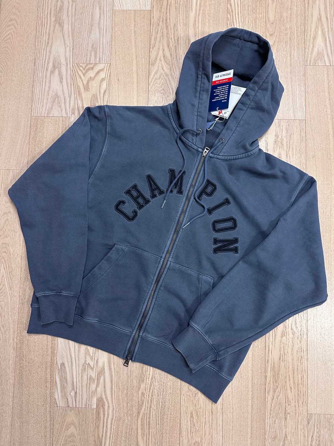 챔피온 김원중 아치 로고 루즈핏 가먼트다잉 후드 집업 블루 L 사이즈 상품이미지2