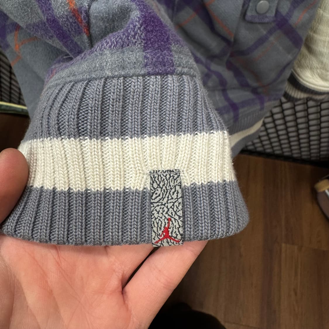 에어조던 울 레더 믹스 스타디움 자켓 체크패턴 그레이 화이트 배색 상품이미지6