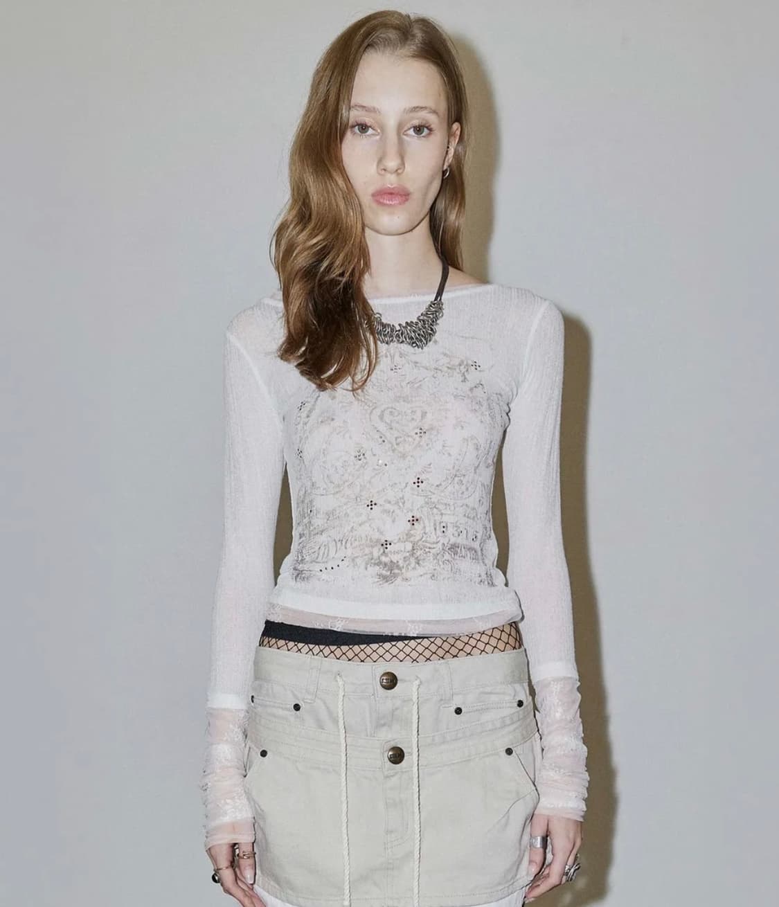 스컬프터 Triple Lace Layered Tee Ivory 상품이미지2