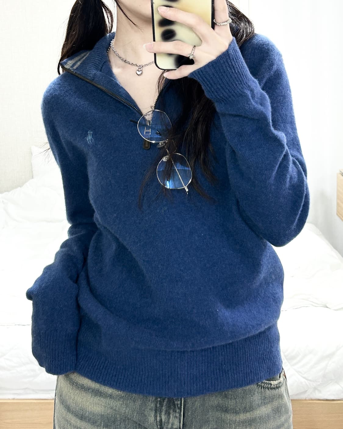 폴로 블루 캐시혼방 반집업 니트 상품이미지1