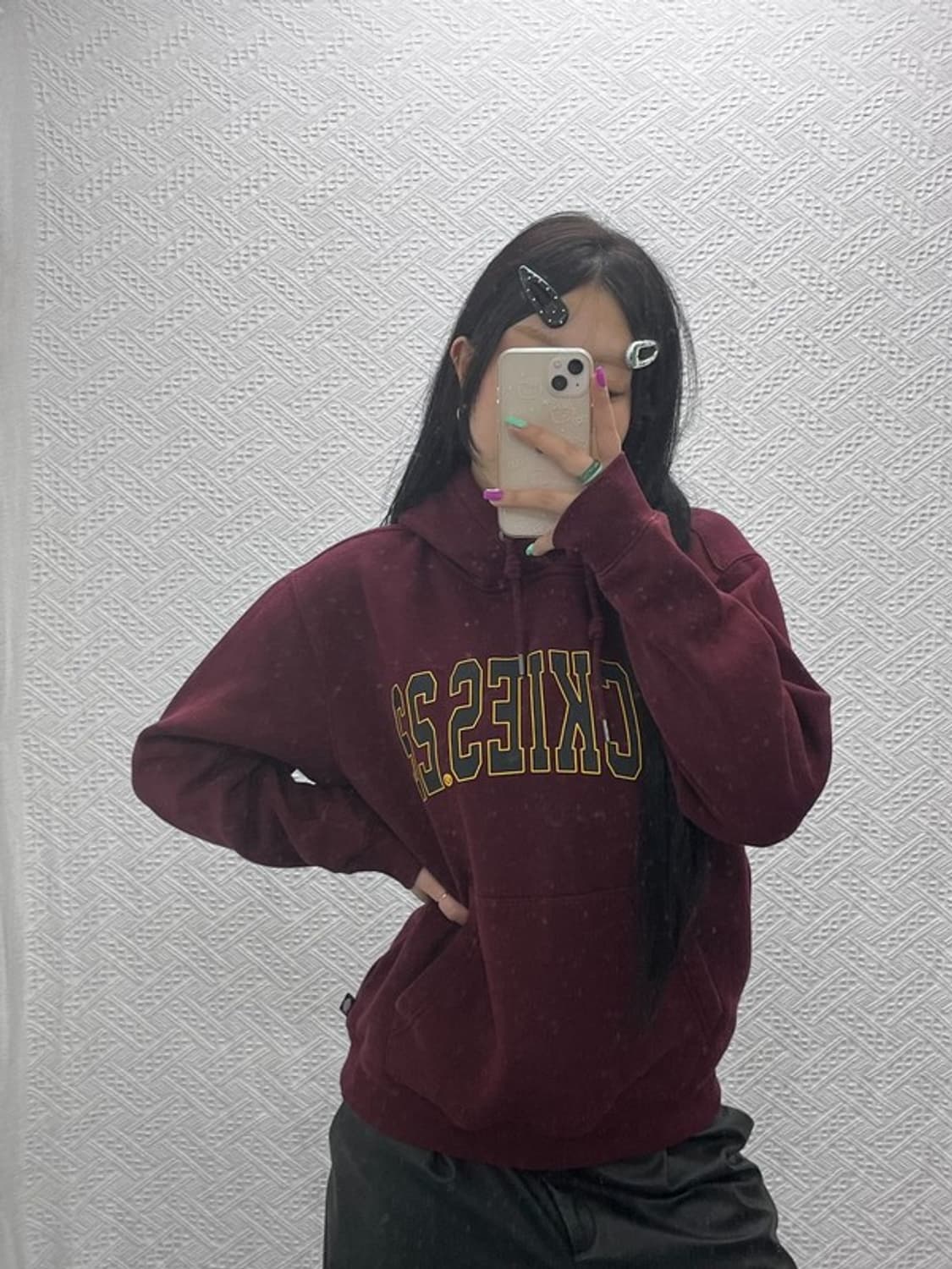 디키즈 올드스쿨 컨트리룩 버건디 후드티 M C07009 상품이미지1