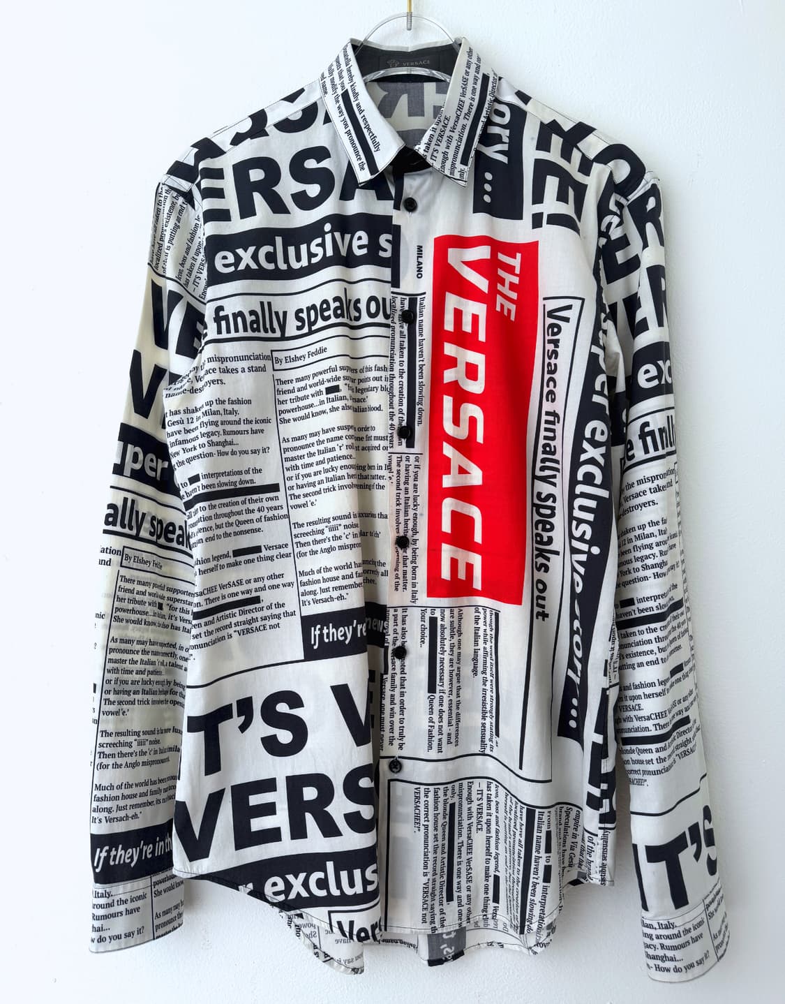 베르사체 빈티지 뉴스 페이퍼 프린트 긴팔 셔츠 존 갈리아노 상품이미지2