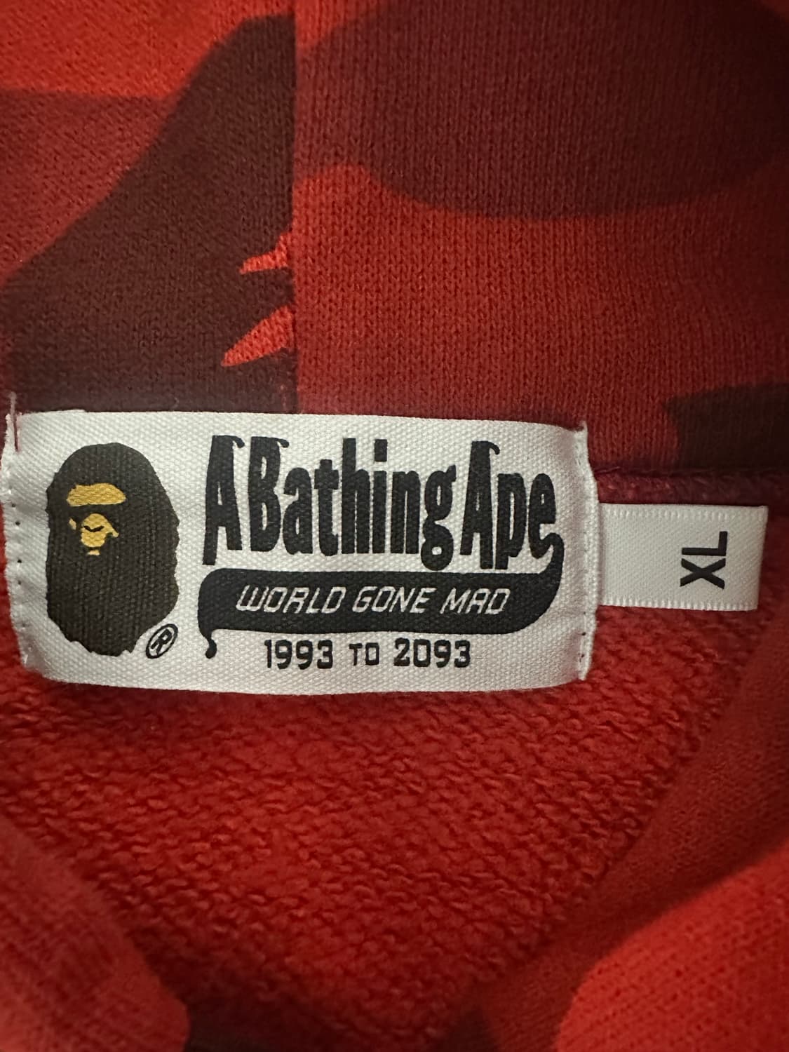 베이프 레드 카모 후드티 XL 상품이미지3