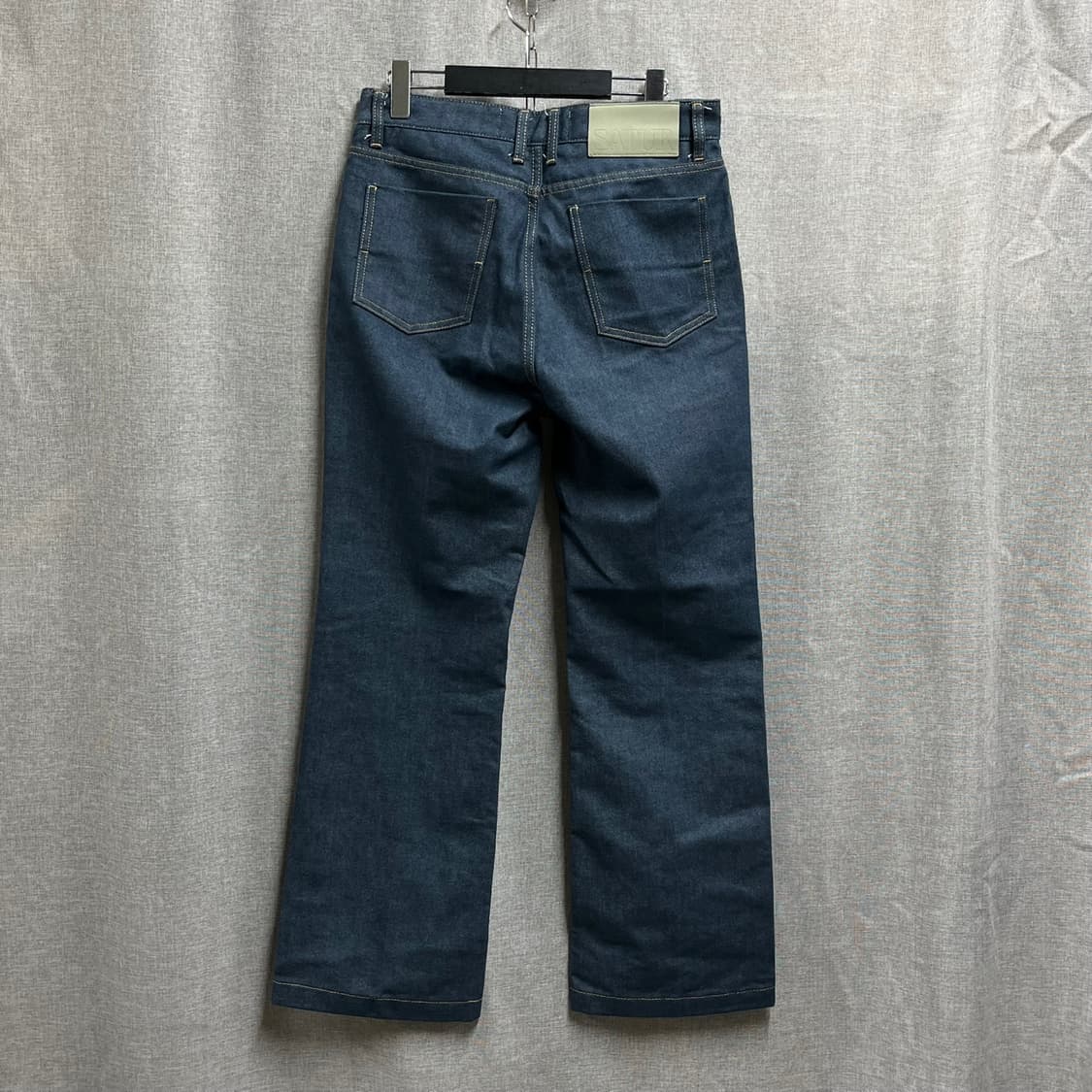 [M] 세터(SATUR) 와이드 패치 생지 데님 팬츠 미드블루 상품이미지3