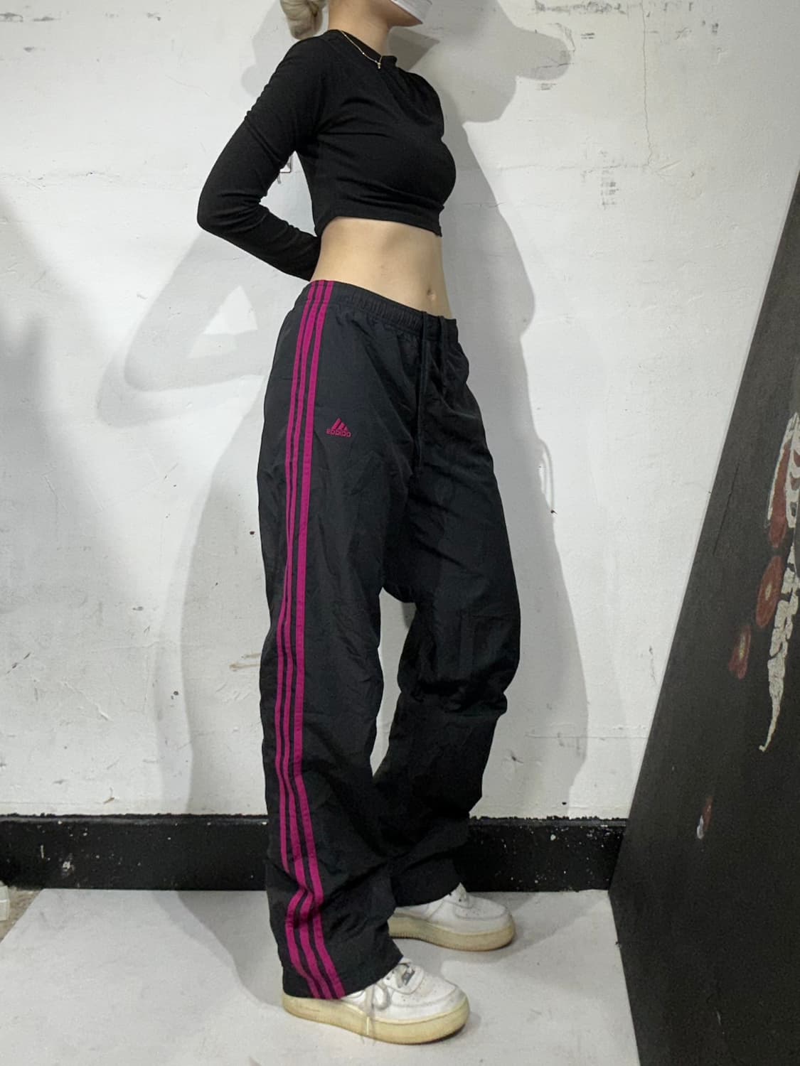 아디다스 블랙 핑크 삼선 와이드 트랙 팬츠 추리닝 바지 M 상품이미지1
