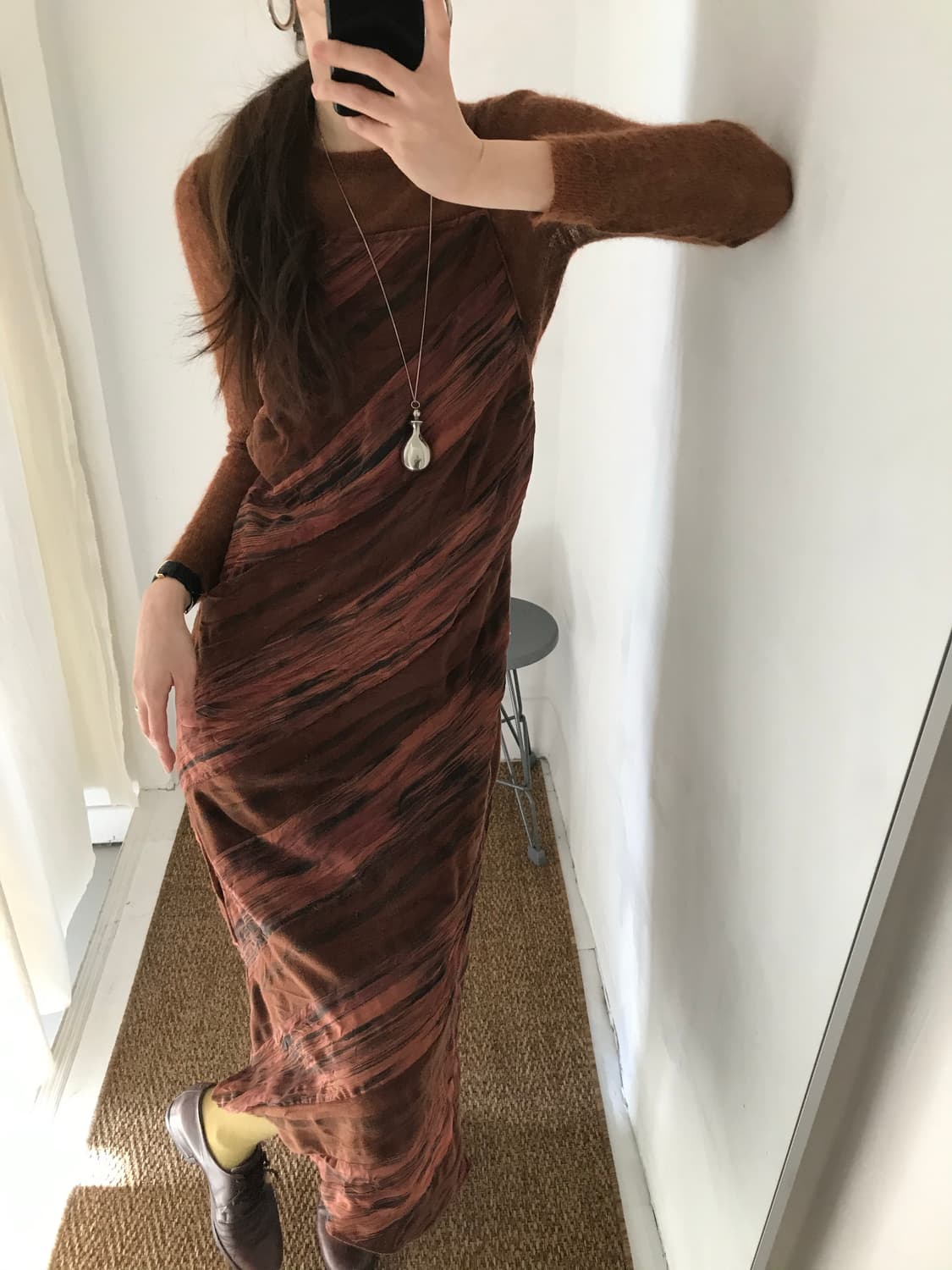 brown pattern dress 상품이미지1