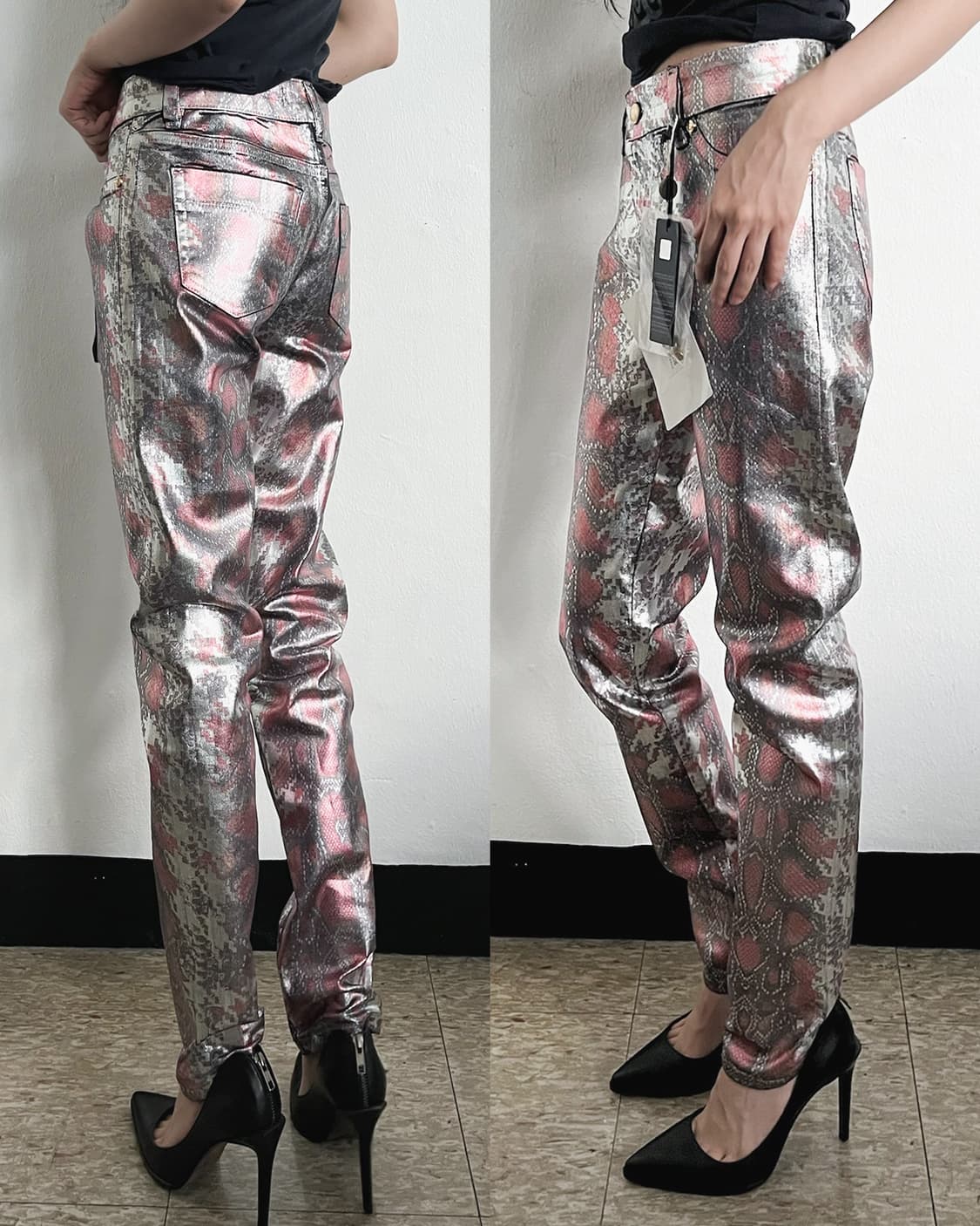 deadstock* 저스트카발리 메탈릭 파이톤 코팅진 상품이미지1