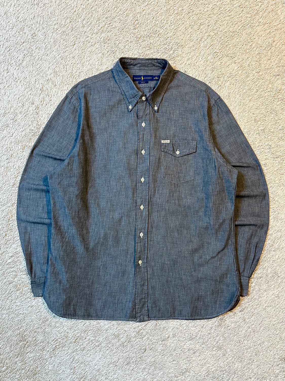 폴로 랄프로렌 신형 슬림핏 원포켓 샴브레이 데님셔츠 흑청 상품이미지1
