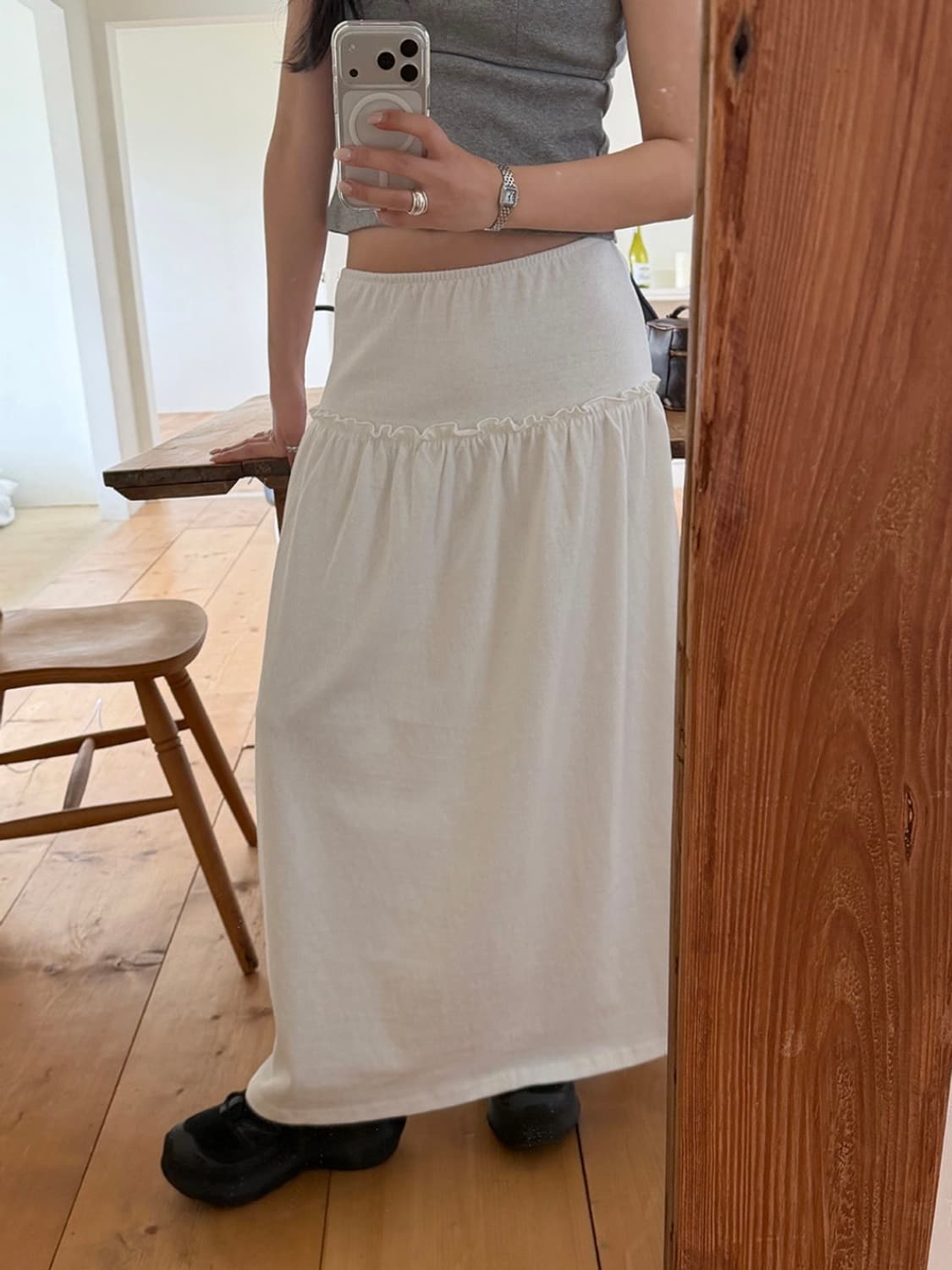 (1회착용) 러브바이무드 테라스 셔링 스커트 _ 화이트 상품이미지2