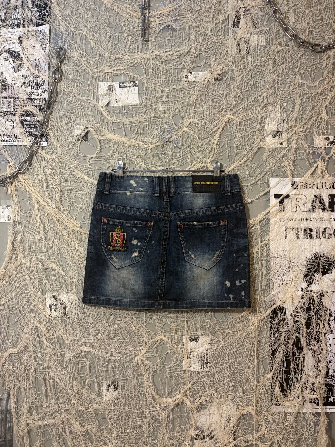 Y2K ASK patch cut-off washing Mini Skirt 상품이미지2