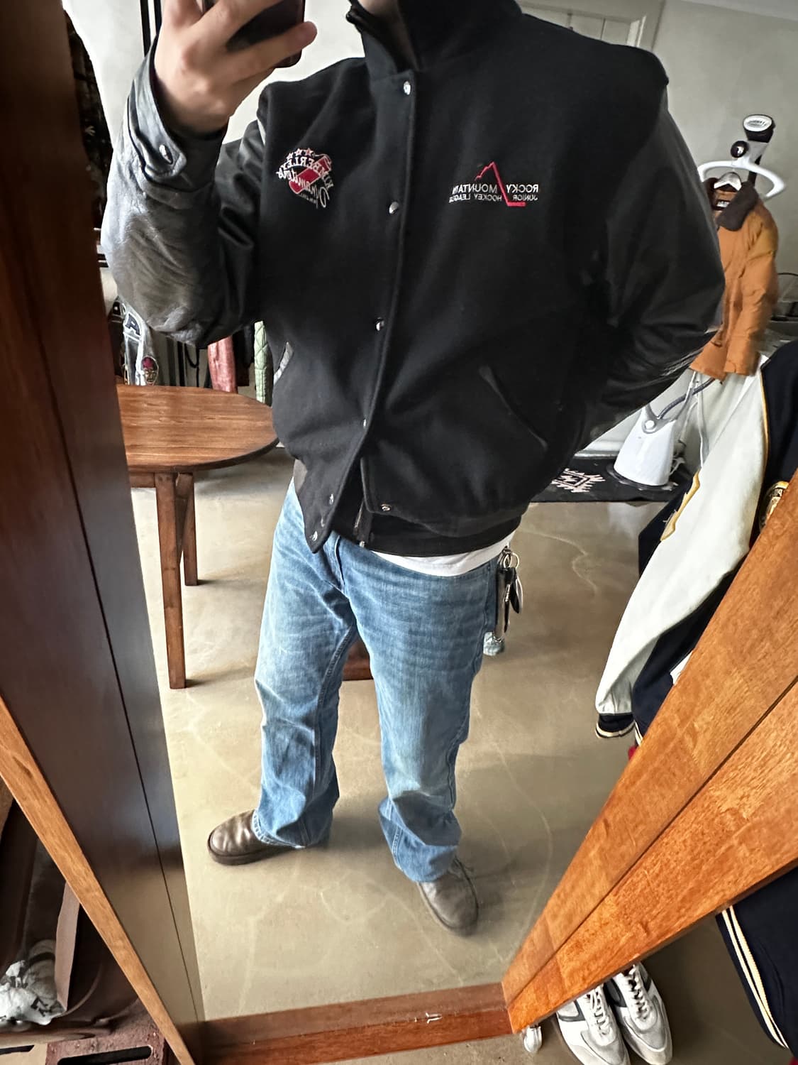 팀 커스텀 레더 슬리브 바시티 자켓  상품이미지3