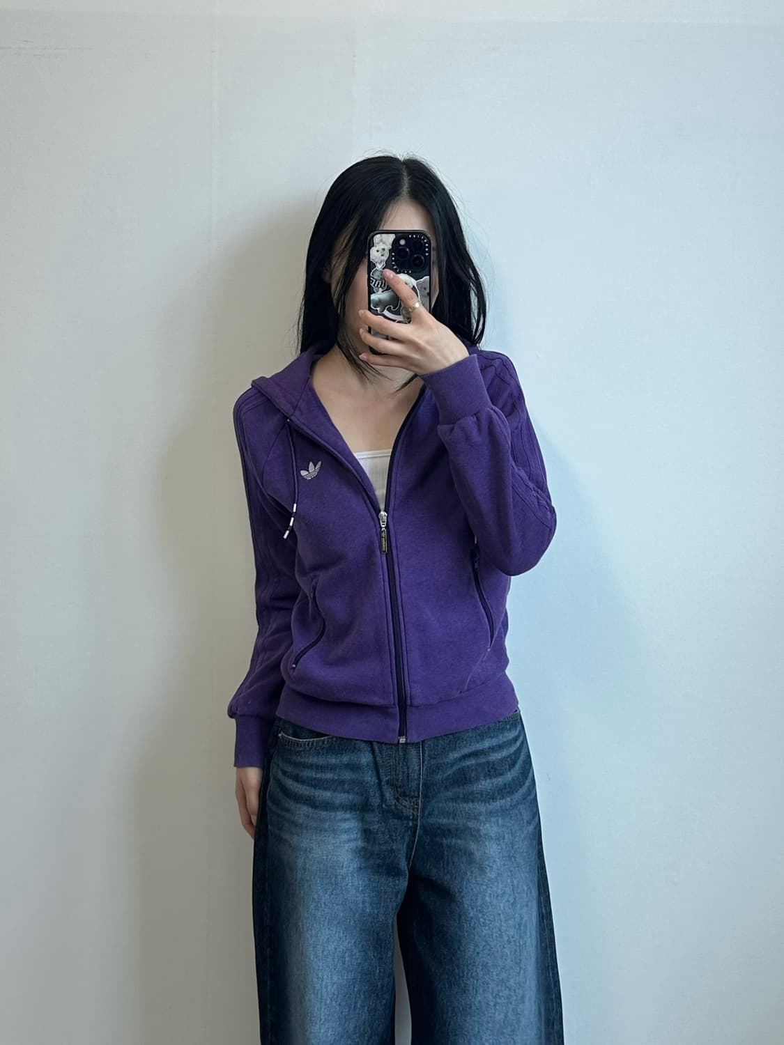 아디다스 자수로고 퍼플 후드집업 상품이미지1