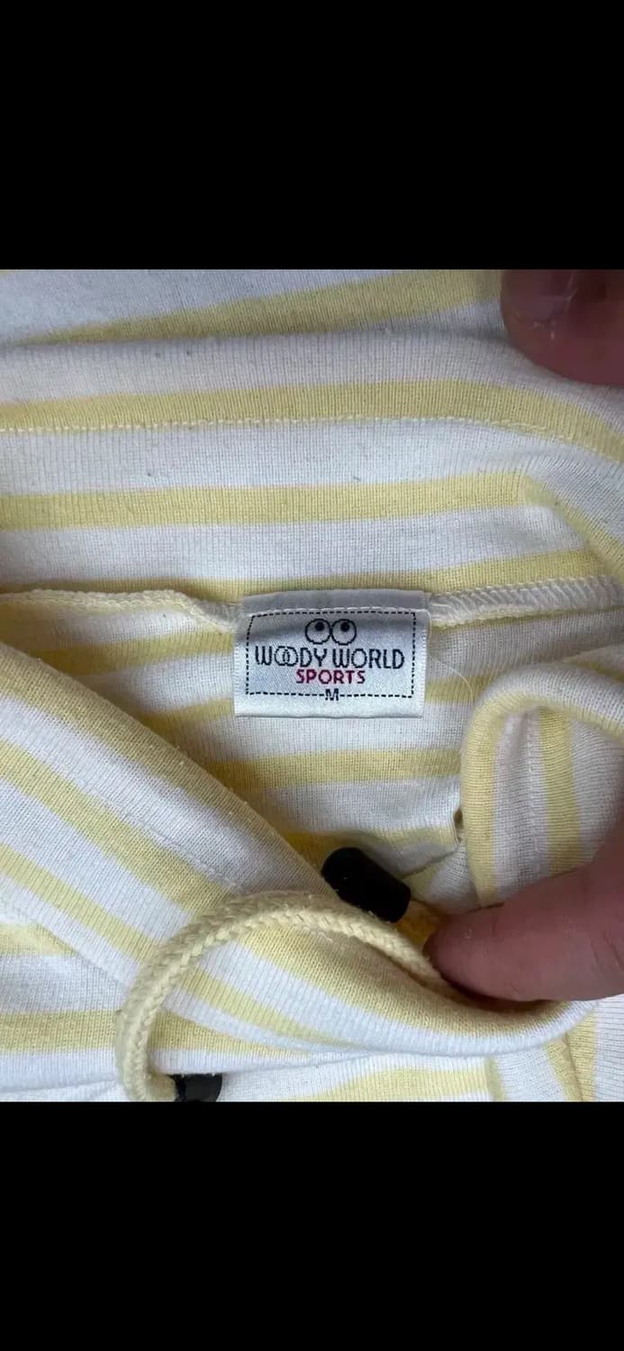 우드월드 스트라이프 옐로우 모크넥 반팔티 M 상품이미지3