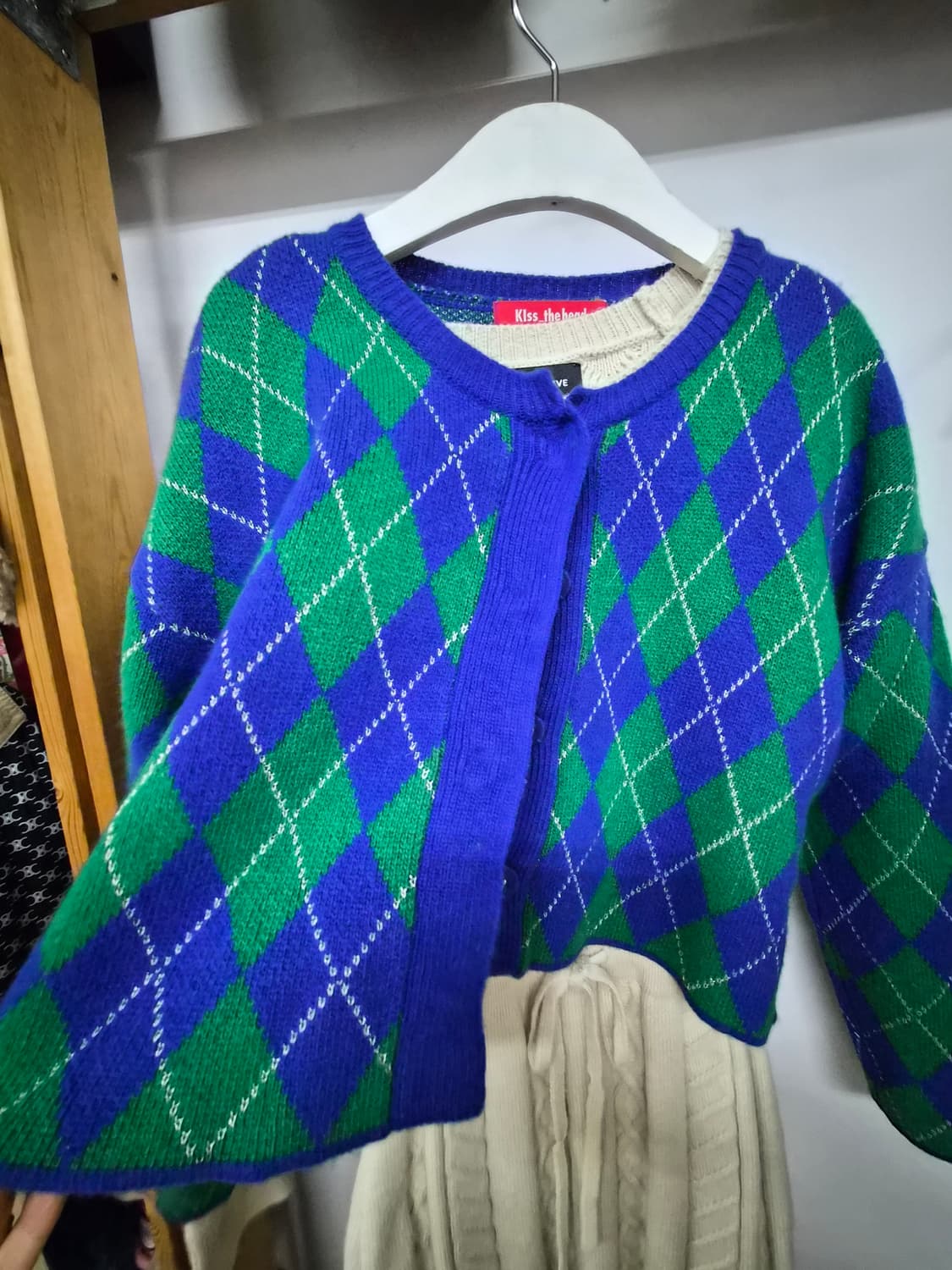 블루 그린 아가일 크롭 가디건 상품이미지4