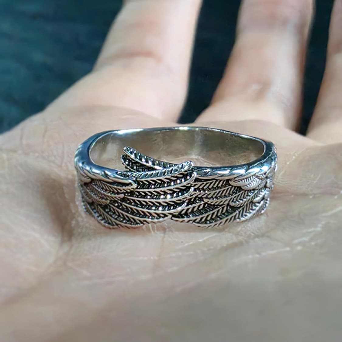 Michael 실버 남자 엔틱 빈티지 고딕 천사 날개 반지 상품이미지5
