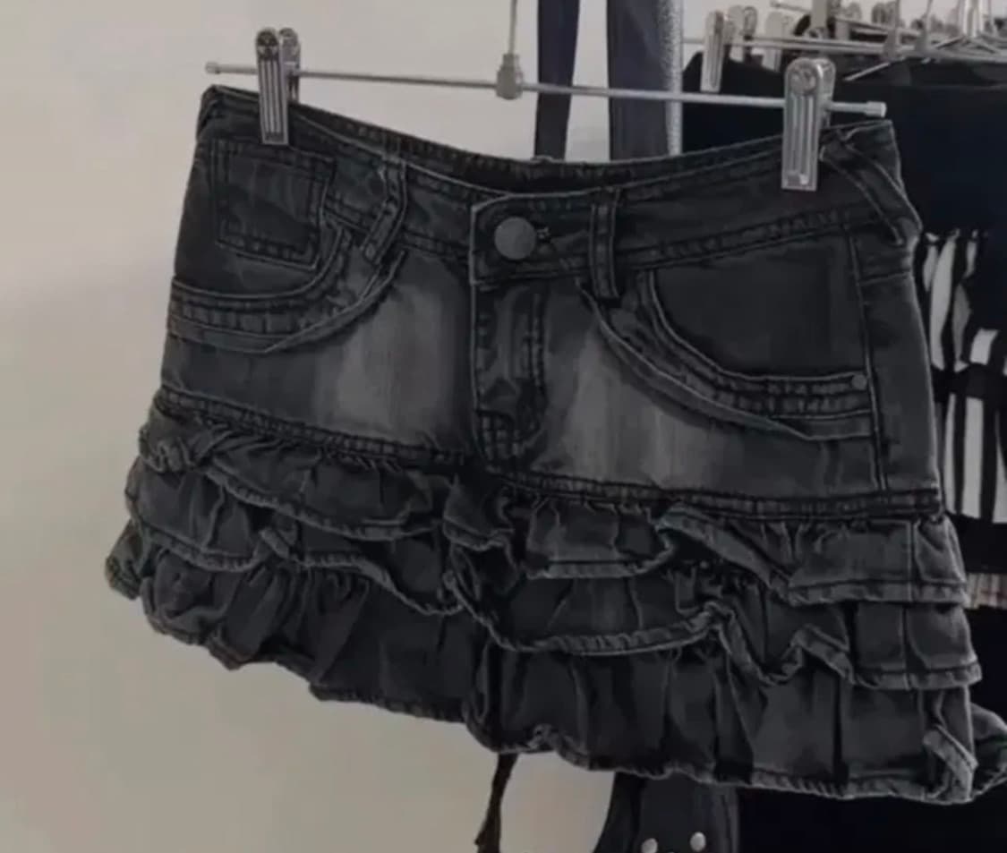 흑청 데님 프릴 스커트 가루 오네갸루 상품이미지1