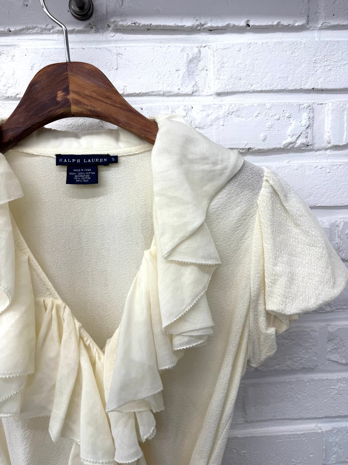 랄프로렌 아이보리 러플 셔링 반팔 블라우스 상품이미지4