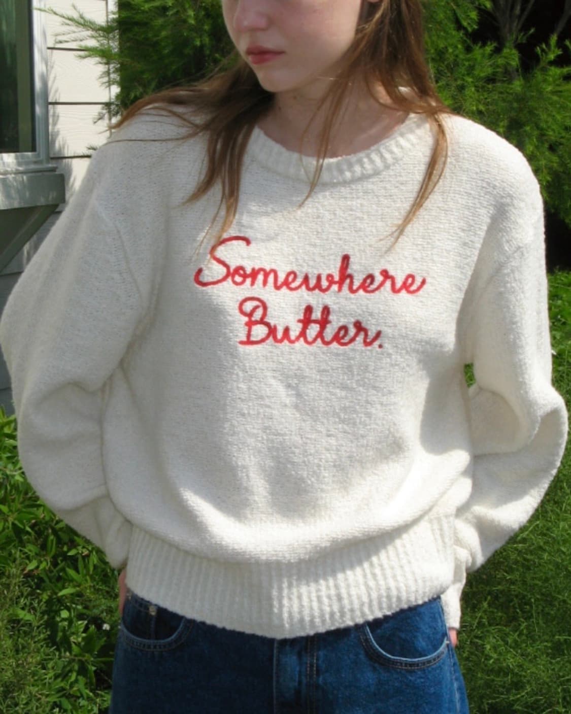 썸웨어버터 레터 울 니트 크림 색상 팝니다 상품이미지1