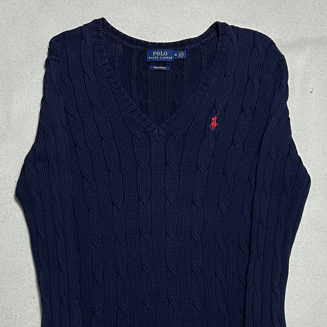 M 폴로랄프로렌 여성용 네이비 브이넥 케이블 니트 상품이미지1