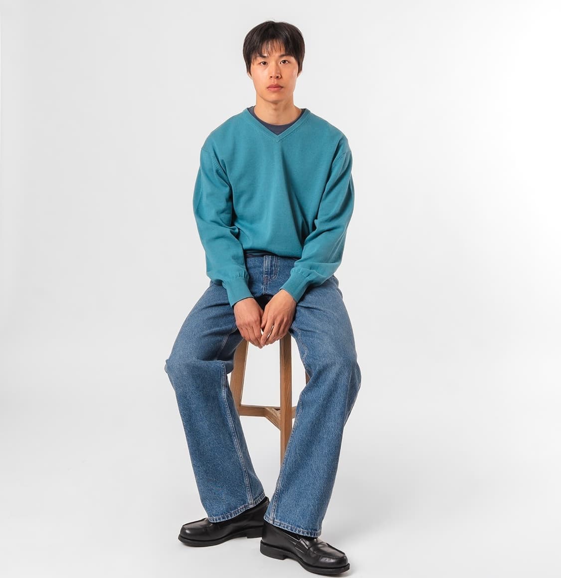 [2] 스테디에브리웨어 sew 코튼 브이넥 니트 터콰이즈 더콰이즈  상품이미지4