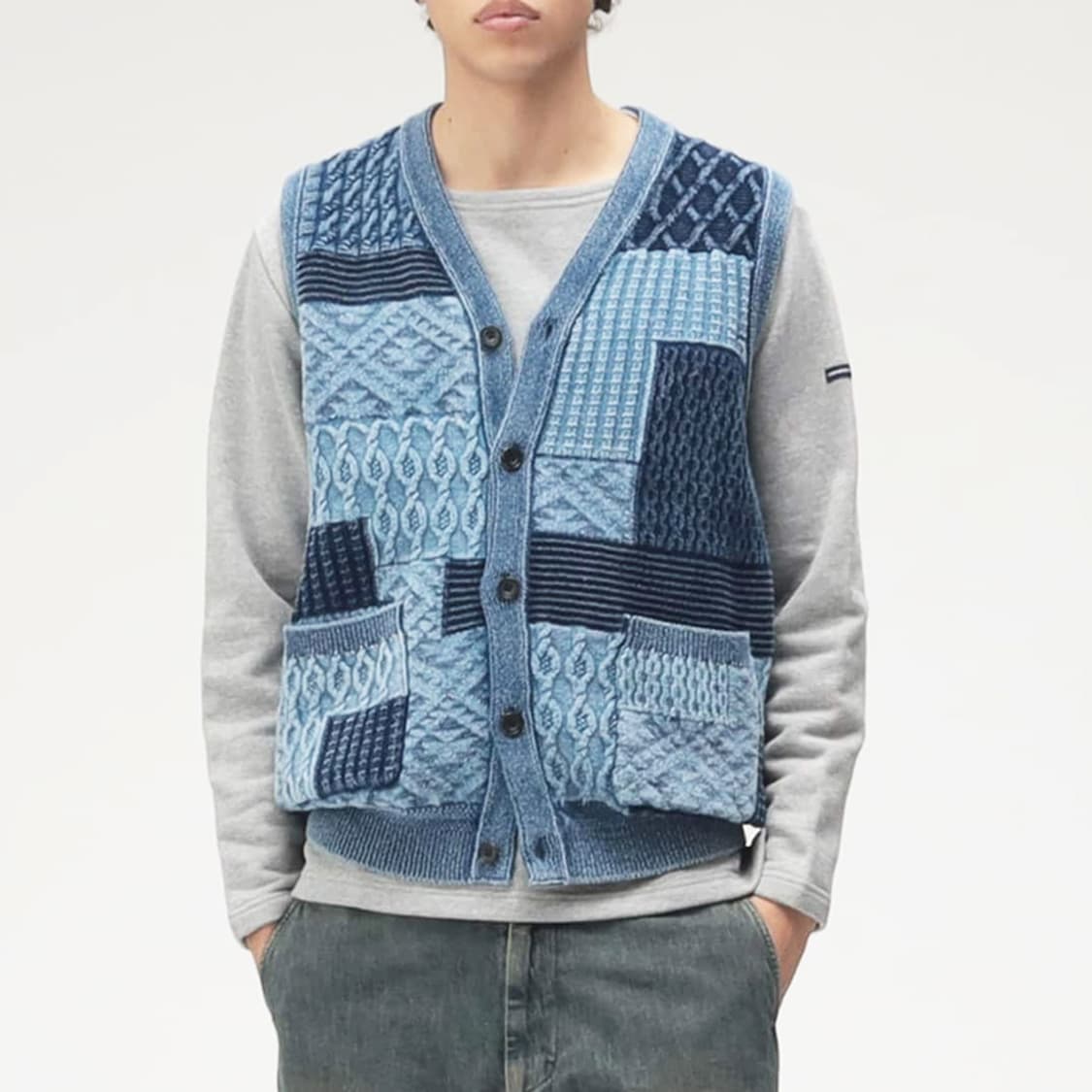 washed indigo jacquard vest 상품이미지2