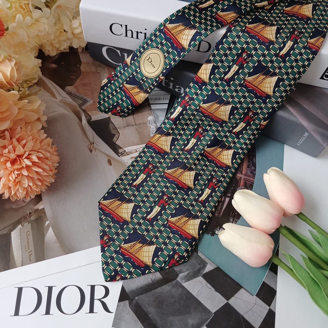 크리스찬 디올 실크 그린 배 모티브 넥타이 9.5cm A+등급 E938 상품이미지3