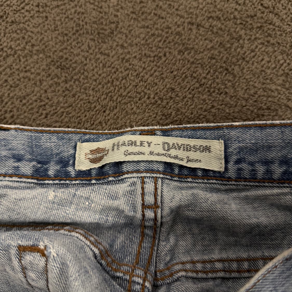 [ 정품/34X34 ] 할리데이비슨 빈티지 가죽 패치 로고 데님 청바지 상품이미지4