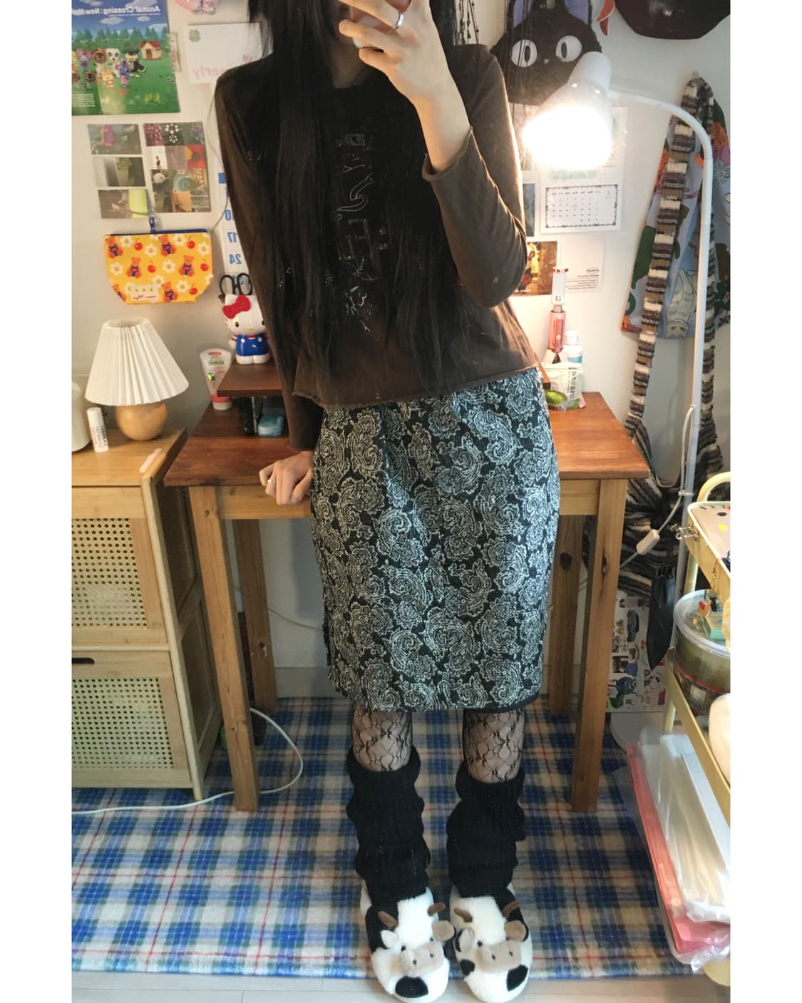 vintage paisley midi skirt black 상품이미지3