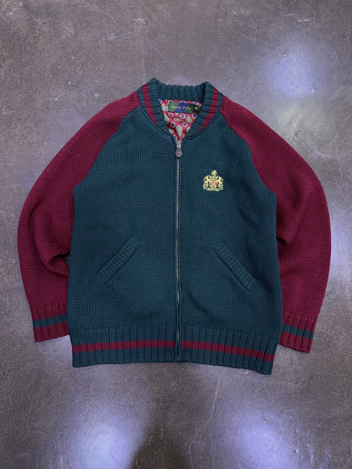 빈폴 헤비 울 자수 페이즐리 배색 니트 집업 스웨터 자켓 100 상품이미지1