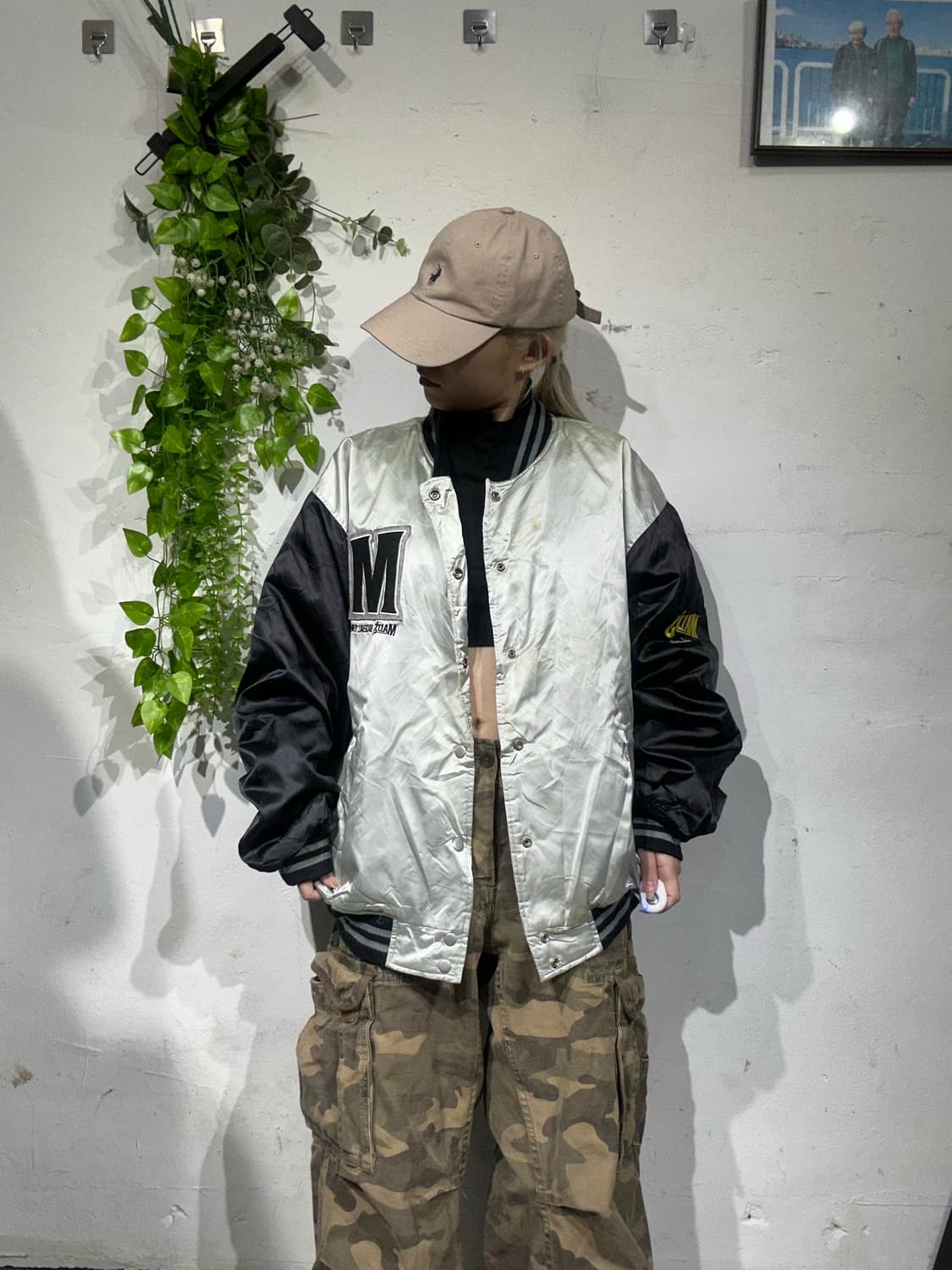 산토리 멜츠 그레이 블랙 배색 바시티 야구 잠바 자켓 L 상품이미지2